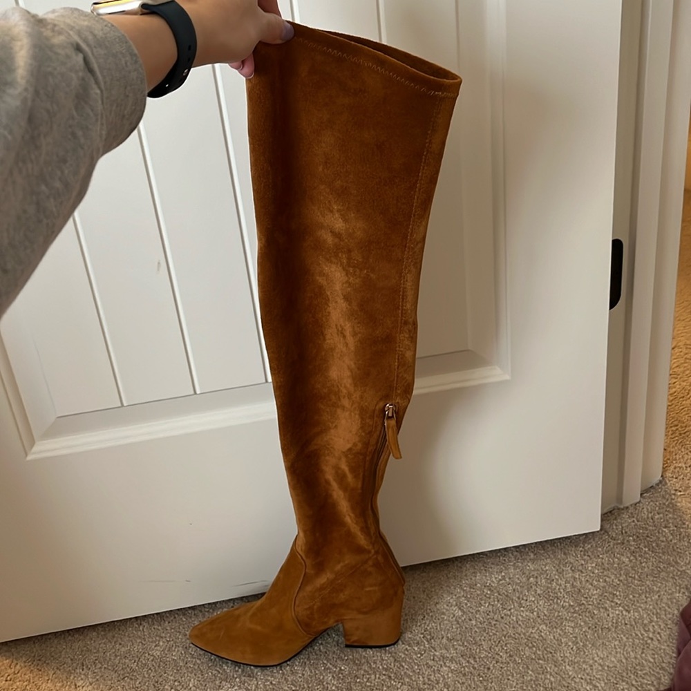 Goodnight Macaroon Tan Over The Knee Suede Leather Boots - Size 39(EU)/8.5 (US)